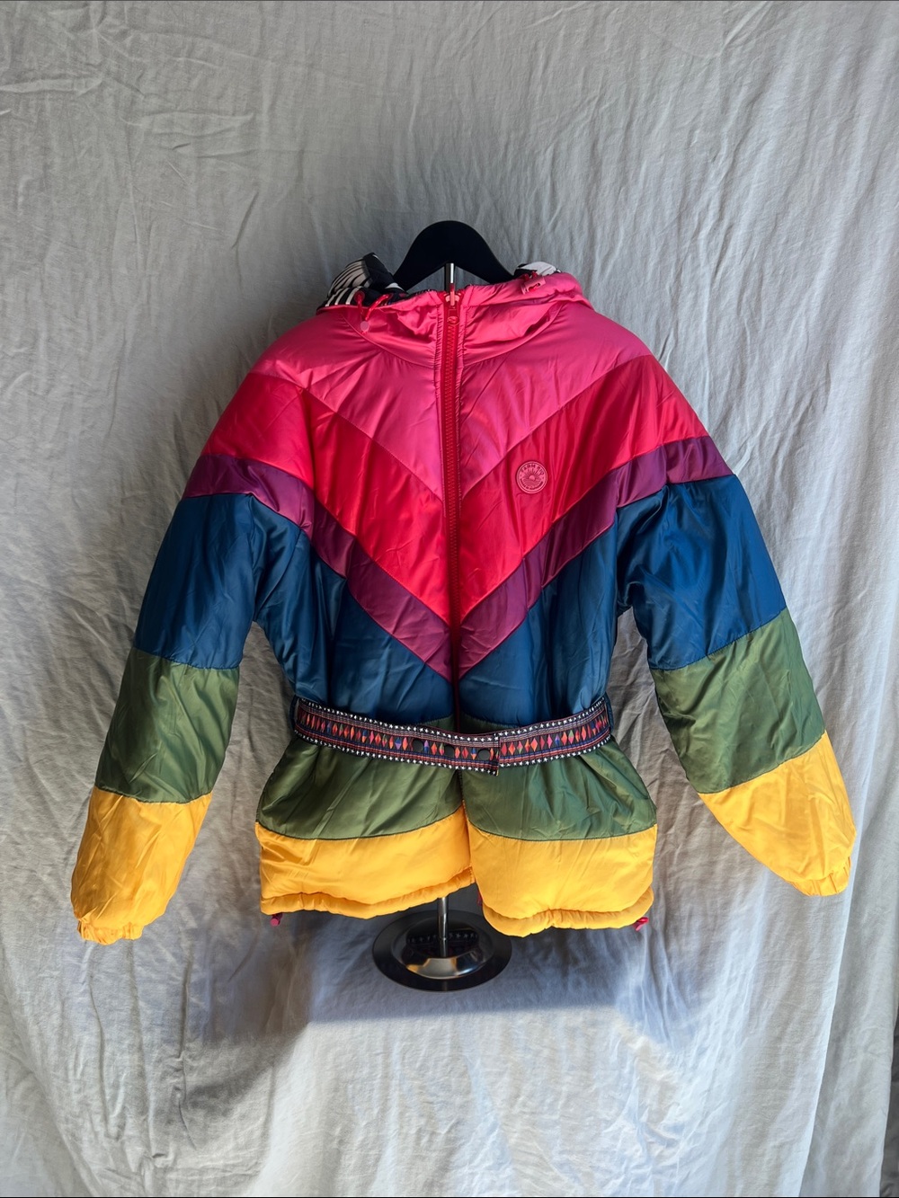 Farm Rio Cerrado Sky Reversible Puffer Jacket Size L Black White Rainbow - Picture 10 of 10